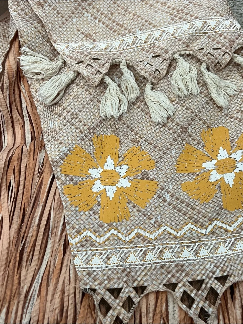 Disney Store Moana Beige Skirt with Mustard Floral Embroidery and Tassels Sz 5 - Picture 3 of 5